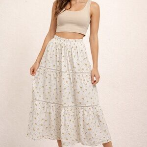 Princess Polly White Maxi Skirt with Yellow Floral Print